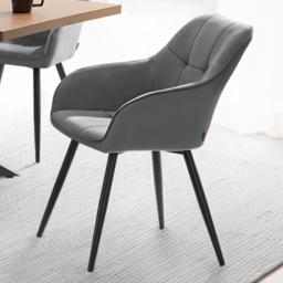 tectake Marilyn Grey Black Quilted Velvet Dining Chair with Armrest Set of 2 - thumbnail 1