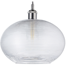 Happy Homewares Clear Glass Ribbed Spiral Drum Shape Easy Fit Ceiling Pendant Shade - thumbnail 1