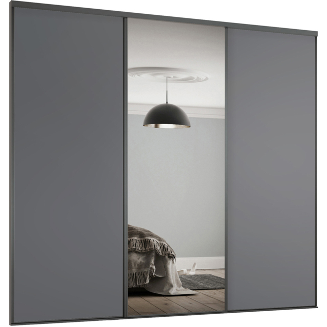 Spacepro Classic 3 Door Graphite Frame Sliding Wardrobe Kit with 2 Panel and Single Mirror 1760mm - image 1