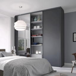 Spacepro Classic 3 Door Graphite Frame Sliding Wardrobe Kit with 2 Panel and Single Mirror 1760mm - thumbnail 2