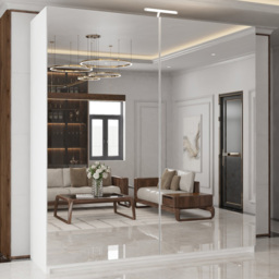 M N Furniture Modern 2 Door White Mirrored Sliding Wardrobe 150cm - thumbnail 1