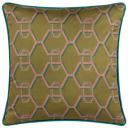 Paoletti Carnaby Olive Geometric Chain Satin Cushion