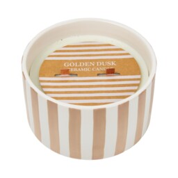 Beige Striped Ceramic Candle