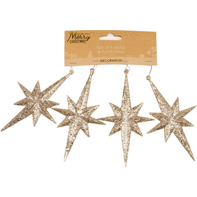 Single 8 Point Star Hanging Christmas Decoration 4 Pack in Assorted styles - image 1