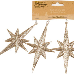 Single 8 Point Star Hanging Christmas Decoration 4 Pack in Assorted styles - thumbnail 2