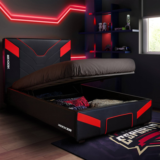 X Rocker Cerberus MKII Carbon Red Single Ottoman Gaming Bed - image 1