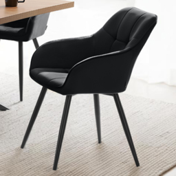tectake Marilyn Black Quilted Velvet Dining Chair with Armrest Set of 2