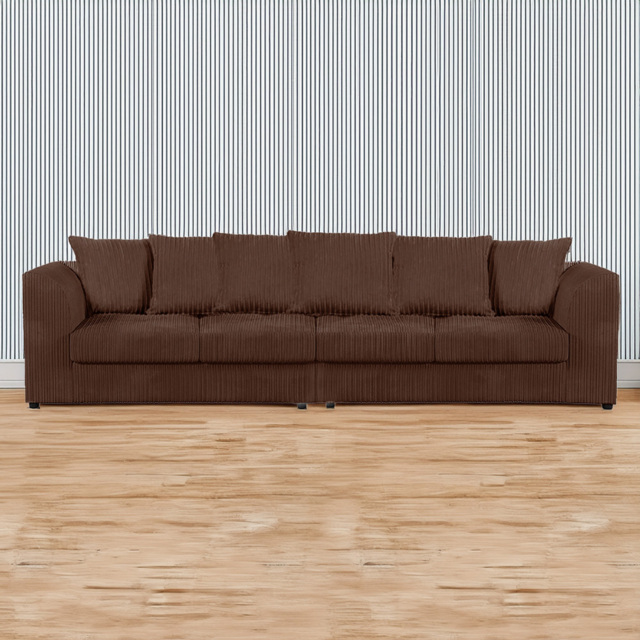 Luxor 4 Seater Chocolate Jumbo Cord Long Sofa with Scatter Back - image 1