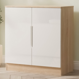 Crowndale Milan White Gloss and Bardolino Oak 2 Door Cabinet Ready Assembled