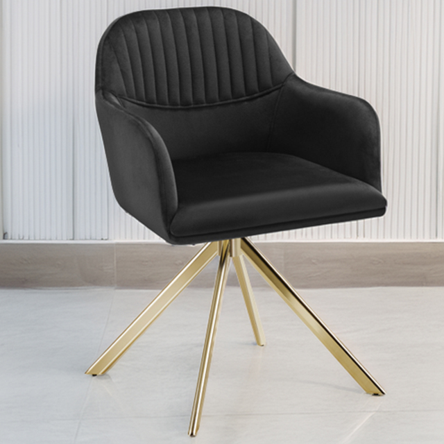 tectake Black Gold Velvet Swivel Accent Armchair Set of 4 - image 1