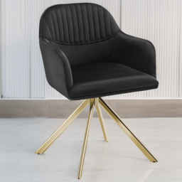 tectake Black Gold Velvet Swivel Accent Armchair Set of 4