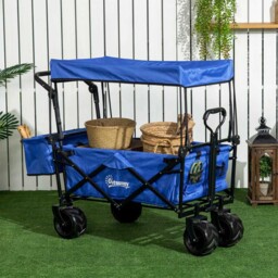 Outsunny Folding Trolley Cart Blue - thumbnail 2