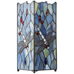 ValueLights Tiffany Inspired Dragonfly Decorative Square Glass Table Lamp - thumbnail 1