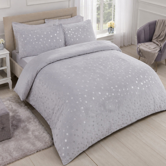 Smart Living Grey Double Fleece Foil Polka Dot Duvet Set - image 1