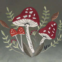Briar Green Embroidered Mushroom Cushion 40 x 40cm - thumbnail 2