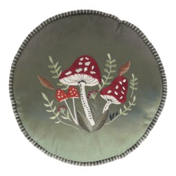 Briar Green Embroidered Mushroom Cushion 40 x 40cm