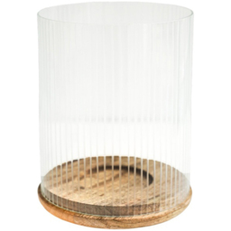 Ivyline Amelia Ribbed Glass Wooden Candle Holder