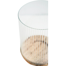 Ivyline Amelia Ribbed Glass Wooden Candle Holder - thumbnail 3