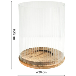 Ivyline Amelia Ribbed Glass Wooden Candle Holder - thumbnail 4