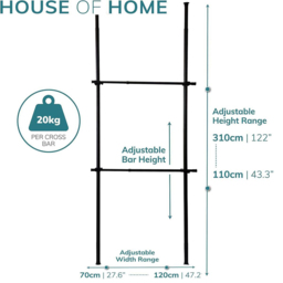 House of Home 2 Tier Telescopic Hanging Rail Adjustable Black Wardrobe - thumbnail 4