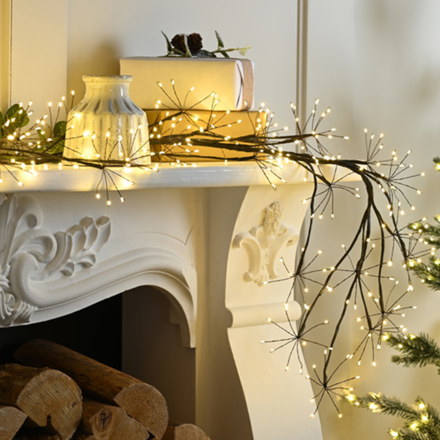 Festive Warm White LED Microdot Black Branch Christmas Garland 180cm - image 1