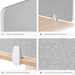 tectake Noisy Grey Sound Absorbing Plastic Desk Divider 130 x 40cm - thumbnail 3