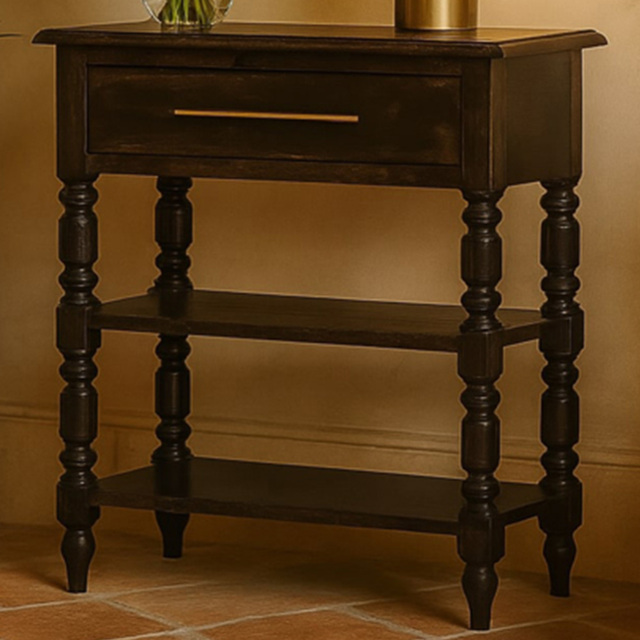 Artisan Furniture Heritage Black Single Drawer 2 Shelf Solid Wood Turned-Leg Side Table - image 1