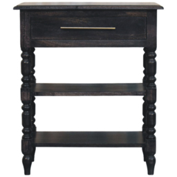Artisan Furniture Heritage Black Single Drawer 2 Shelf Solid Wood Turned-Leg Side Table - thumbnail 2