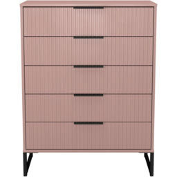 Crowndale Fluted 5 Drawer Kobe Pink Chest of Drawers Ready Assembled - thumbnail 2