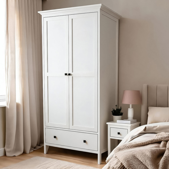 Home Source Bellevue White 2 Door Wardrobe with Hanging Rail - image 1