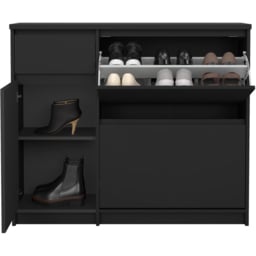 Florence Single Door 3 Drawer Matt Black Shoe Cabinet - thumbnail 3
