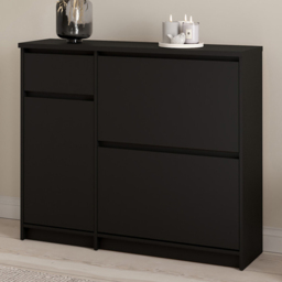 Florence Single Door 3 Drawer Matt Black Shoe Cabinet