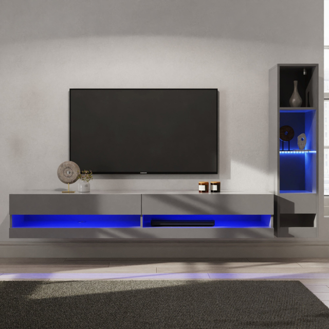 GFW Galicia 6 Shelf Grey Compact Wall Mounted LED Media Set - image 1