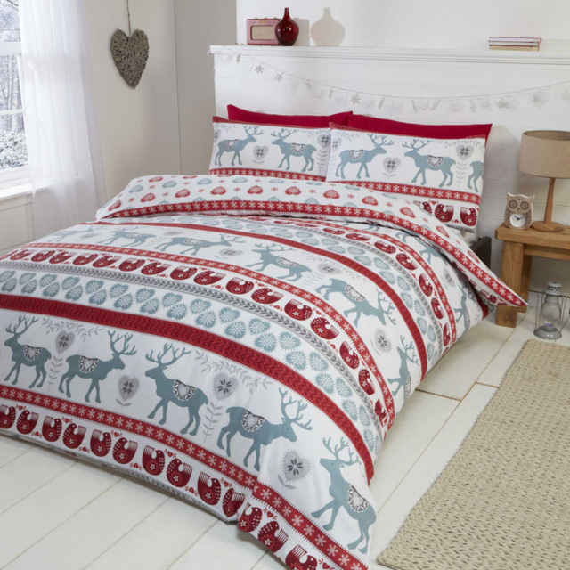 Rapport Home Scandi King Size Red Brushed Cotton Reversible Duvet Set - image 1