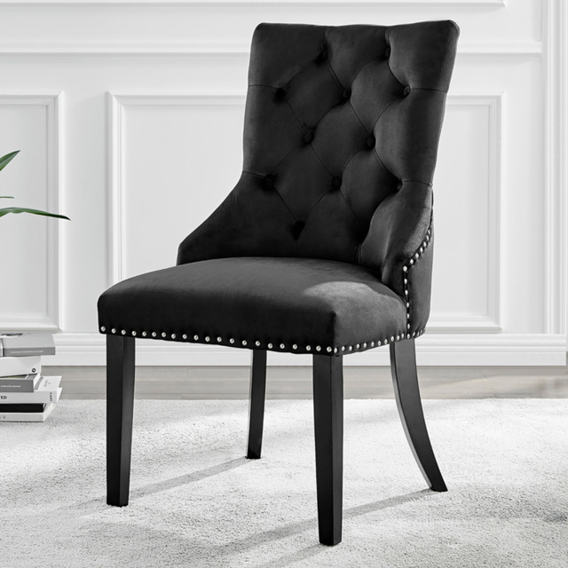 Furniturebox Kennsington Set of 2 Black Velvet Dining Chair - image 1