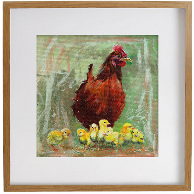 Laura Ashley Hen and Chicks Wooden Frame Wall Art 50 x 50cmcm - image 1