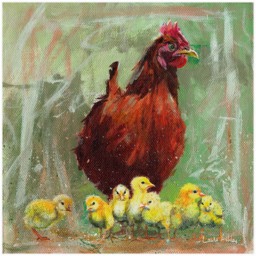 Laura Ashley Hen and Chicks Wooden Frame Wall Art 50 x 50cmcm - thumbnail 4