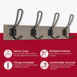 Headbourne Black and Grey Ash 4 Hook Coat Rail - thumbnail 4