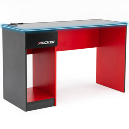 X Rocker Carbon-Tek Grey and Red Single Drawer Single Shelf Gaming Desk with Neo Fibre LED Lights - thumbnail 2