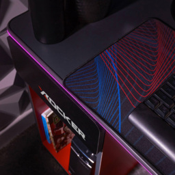 X Rocker Carbon-Tek Grey and Red Single Drawer Single Shelf Gaming Desk with Neo Fibre LED Lights - thumbnail 4