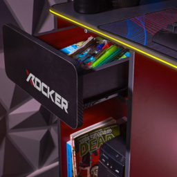 X Rocker Carbon-Tek Grey and Red Single Drawer Single Shelf Gaming Desk with Neo Fibre LED Lights - thumbnail 3