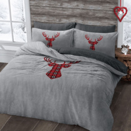 Velosso Silver Double Stag Head Teddy Fleece Duvet Set