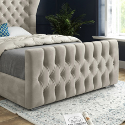 Parma Single Silver Soft Velvet Upholstered Bed Frame with Curved Winged Headboard - thumbnail 4