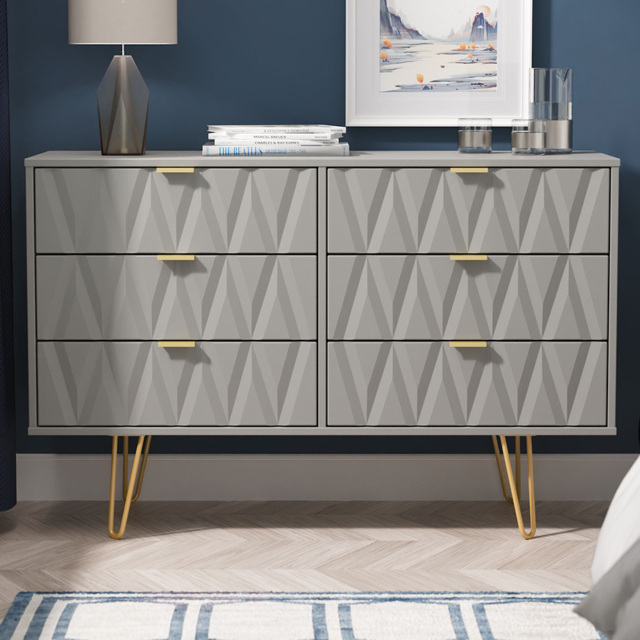 Crowndale Diamond 6 Drawer Dusk Grey Wide Chest of Drawers Ready Assembled - image 1