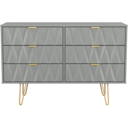 Crowndale Diamond 6 Drawer Dusk Grey Wide Chest of Drawers Ready Assembled - thumbnail 2