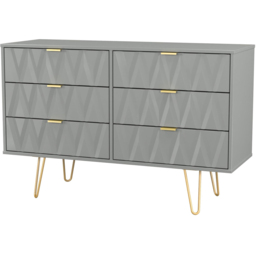 Crowndale Diamond 6 Drawer Dusk Grey Wide Chest of Drawers Ready Assembled - thumbnail 4