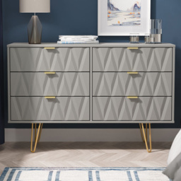 Crowndale Diamond 6 Drawer Dusk Grey Wide Chest of Drawers Ready Assembled - thumbnail 1