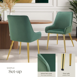 tectake Avane Green Velvet High Backrest Padded Dining Chair Set of 2 - thumbnail 4