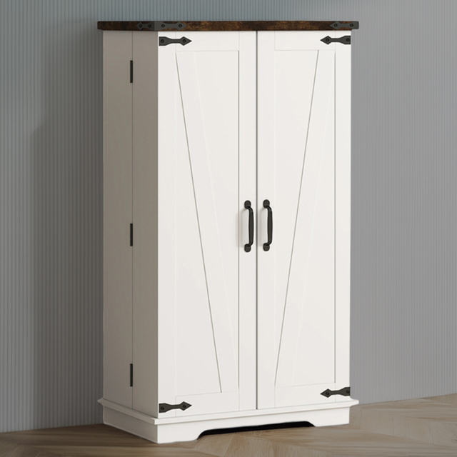 Portland White and Dark Wood 2 Door Freestanding Kitchen Storage Cabinet with 8 Spice Rack - image 1