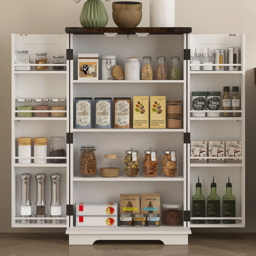Portland White and Dark Wood 2 Door Freestanding Kitchen Storage Cabinet with 8 Spice Rack - thumbnail 3